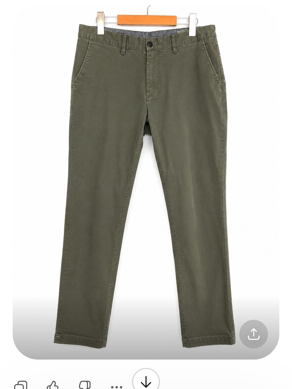 Frank & Oak Newport Olive Green Stretch Chino Pants Straight 32x32